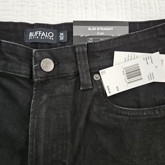 Buffalo David Bitton Evan Jeans Men's 34x32 NEW Black Wash Straight Stretch NWT - Picture 4 of 16